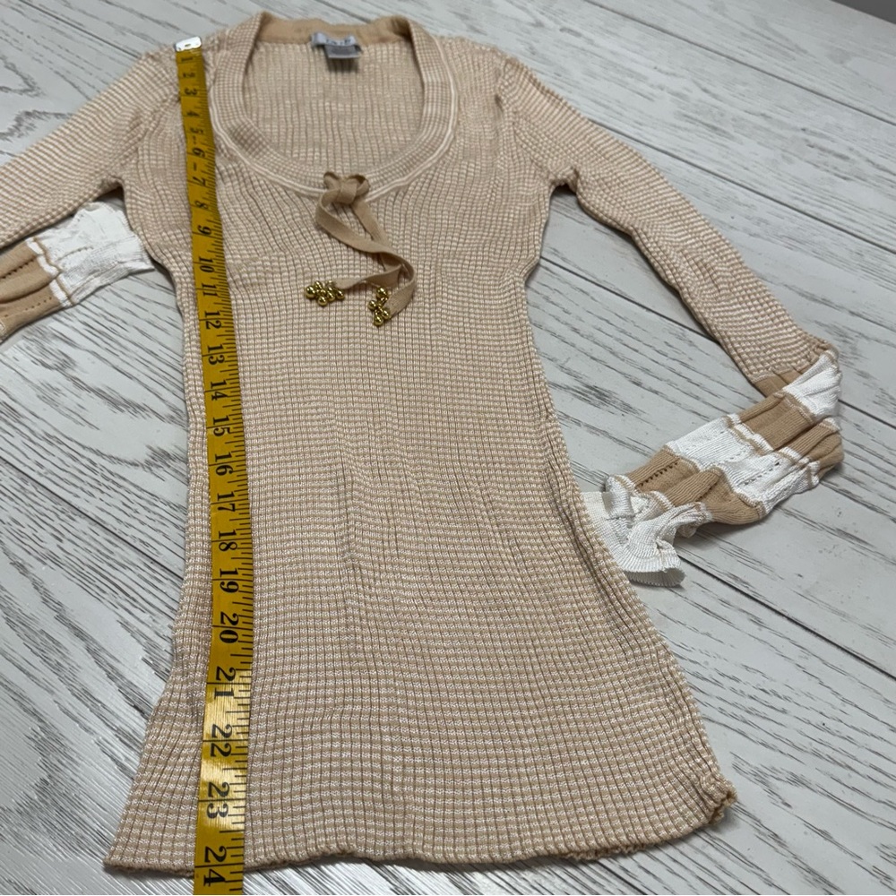 Cache Beige Ribbed Knit Top with Ribbon Detail - Picture 7 of 9